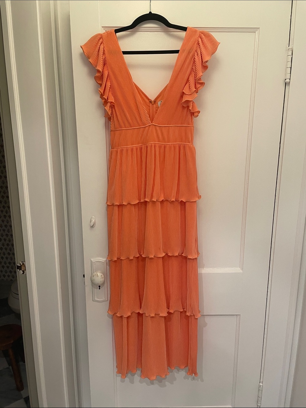 SAYLOR Coral Orange Tiered Ruffle V-Neck Maxi Dress